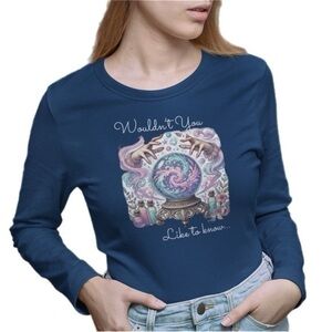 TBM | Navy Blue Long Sleeve Mystical Crystal Ball Graphic Print Women's Shirt